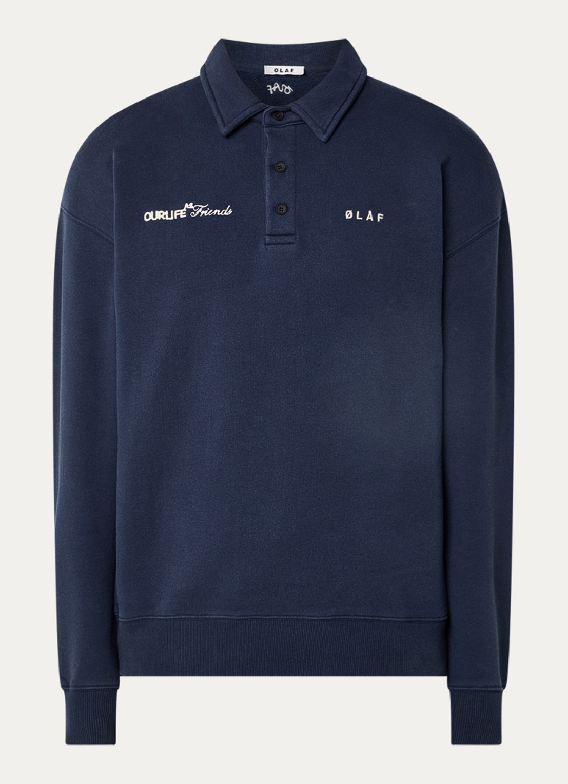 OLAF Script oversized fit polo met logoborduring - voorkant 2 donkerblauw