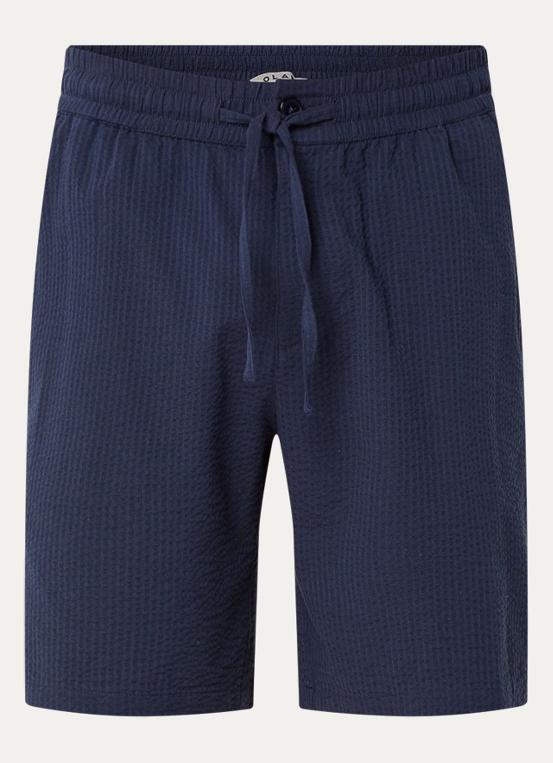 OLAF Seersucker midwaist loose fit korte broek met textuur - voorkant donkerblauw