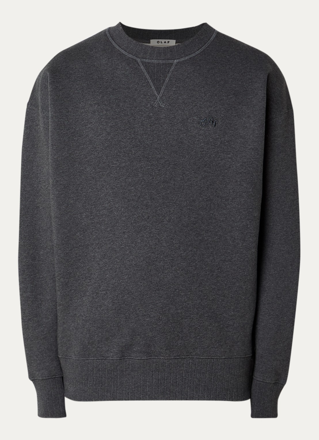 OLAF Signature Boxy sweater met gemêleerd dessin en logoborduring - voorkant 2 antraciet