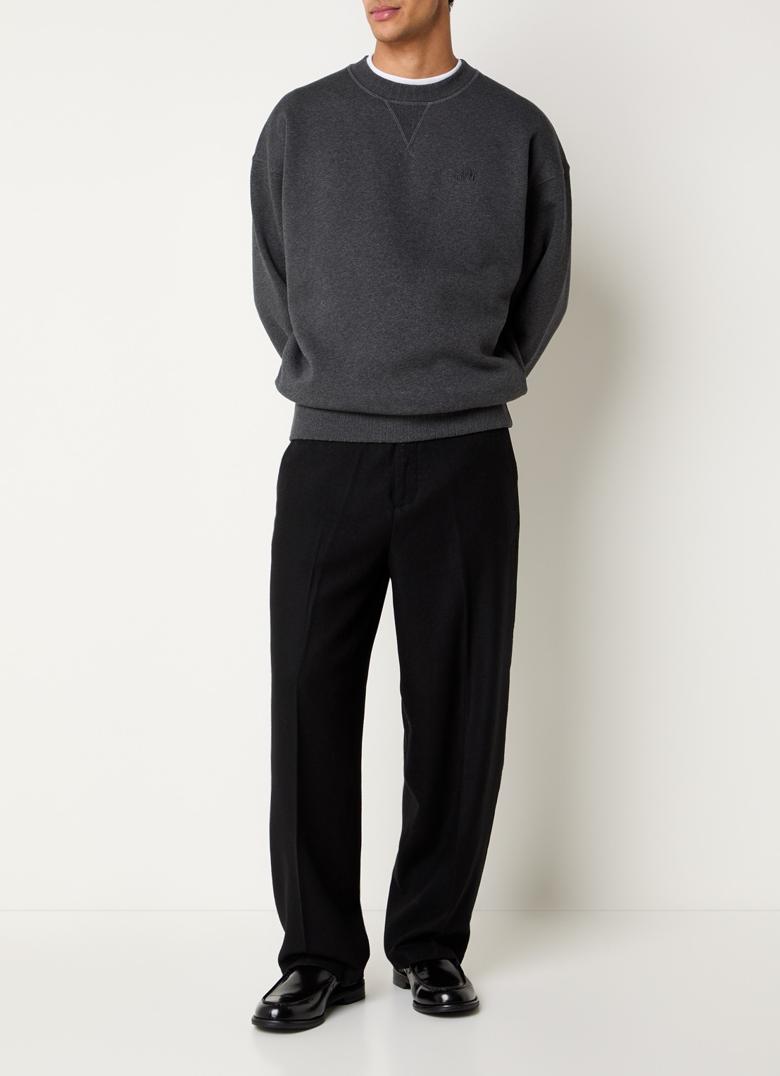 OLAF Signature Boxy sweater met gemêleerd dessin en logoborduring - voorkant 3 antraciet