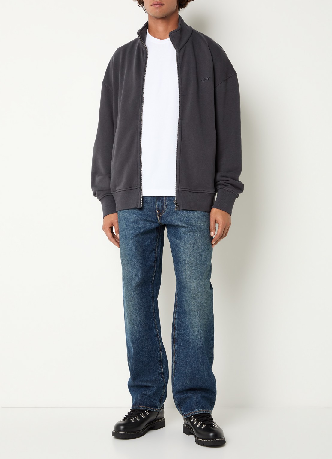 OLAF Signature Logo sweatvest met kraag en logoborduring - voorkant 2 antraciet