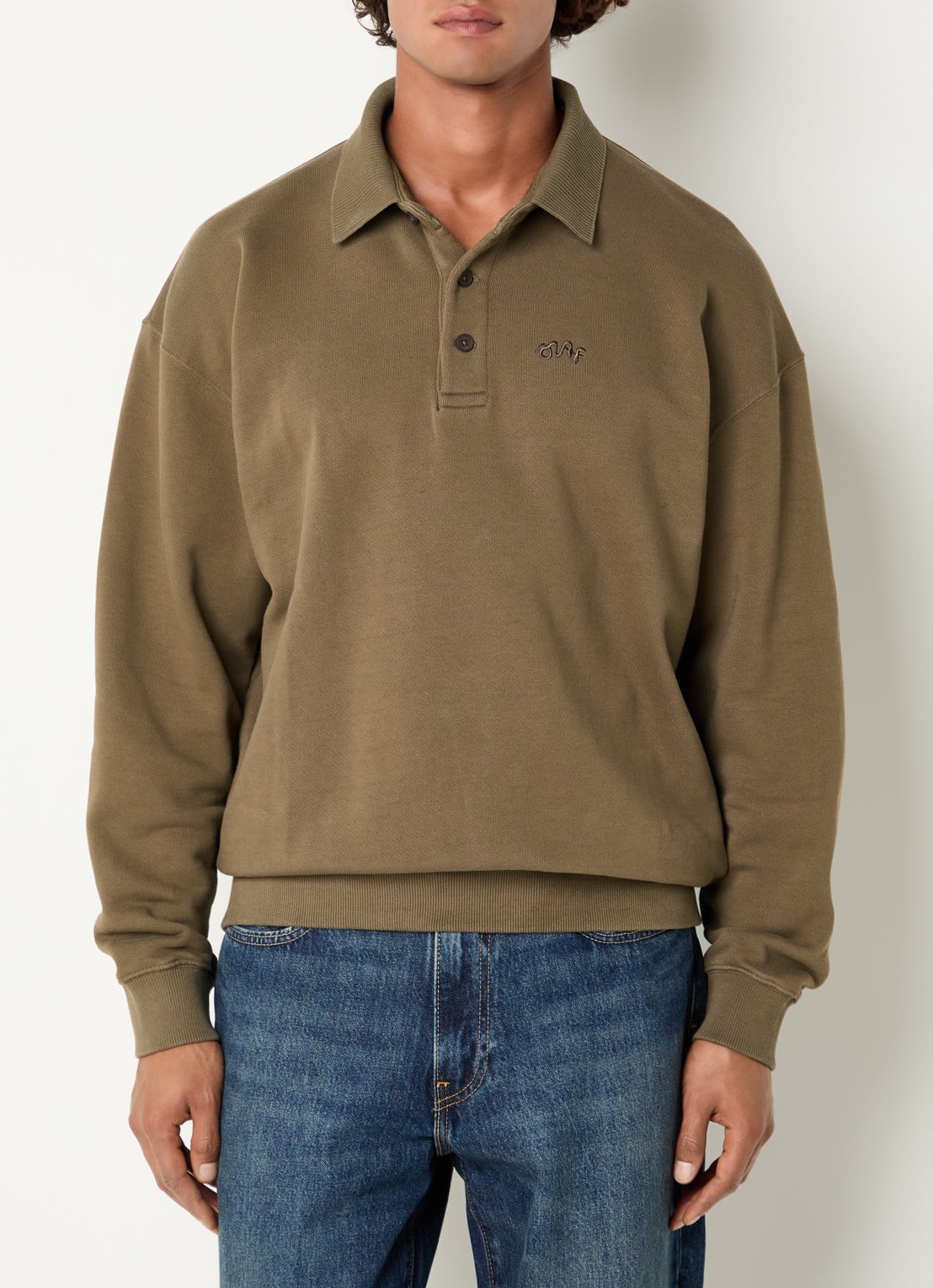 OLAF Signature oversized sweater met polokraag en logoborduring - detail 3 lichtbruin