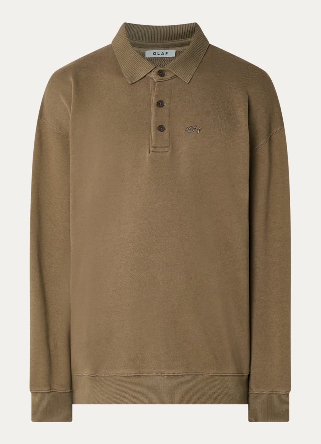 OLAF Signature oversized sweater met polokraag en logoborduring - voorkant lichtbruin
