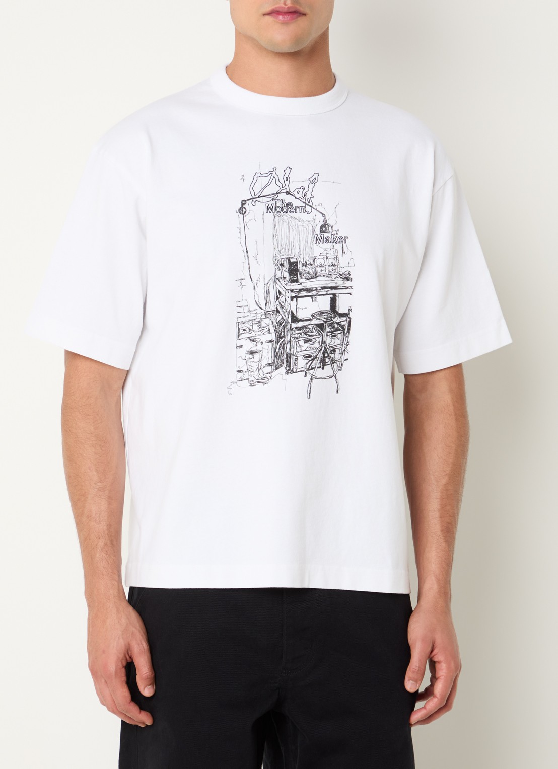 OLAF Sketched Atelier T-shirt met logoprint - detail wit