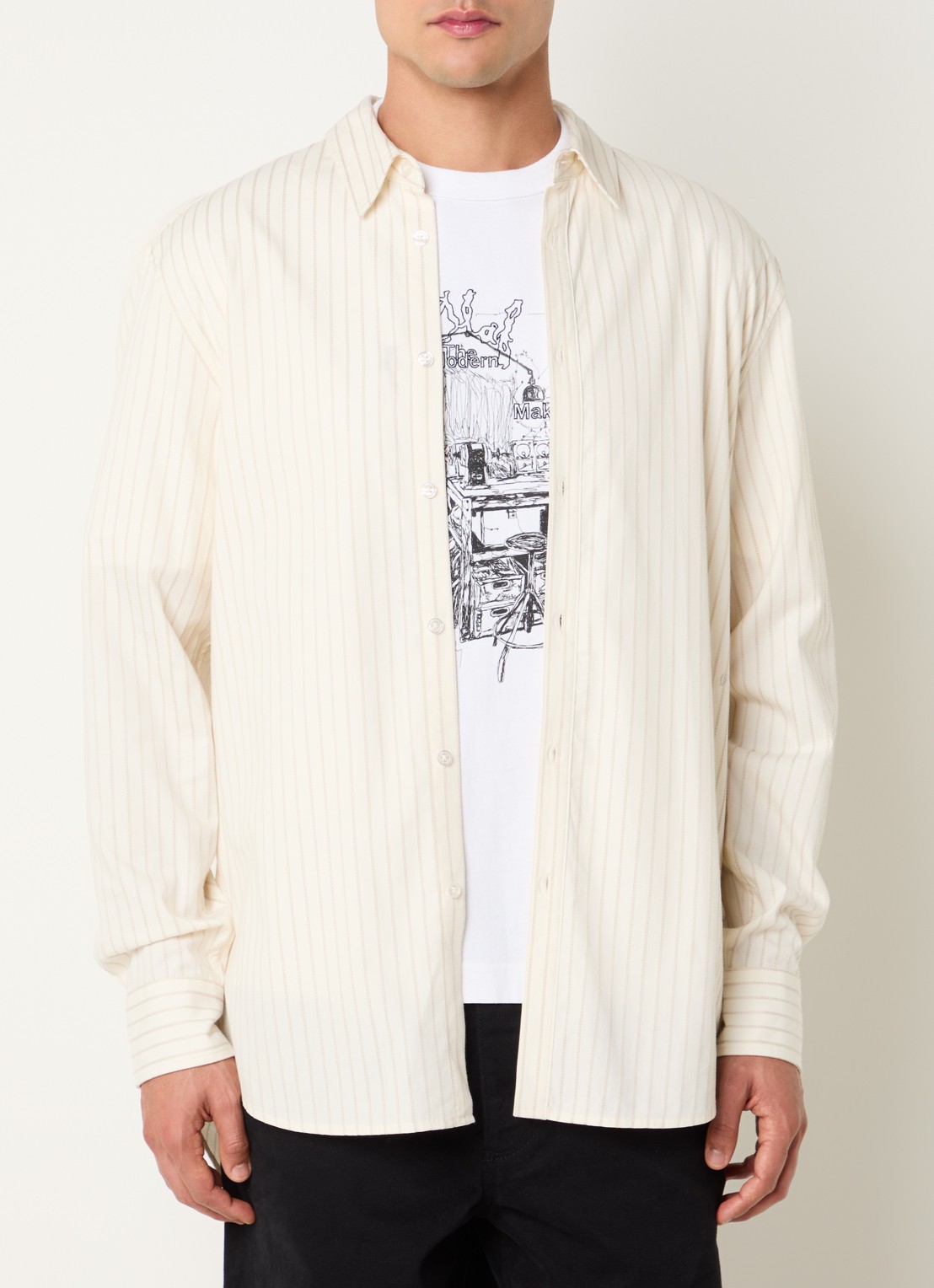 OLAF Stitched regular fit overshirt met streepprint - detail 4 gebroken wit