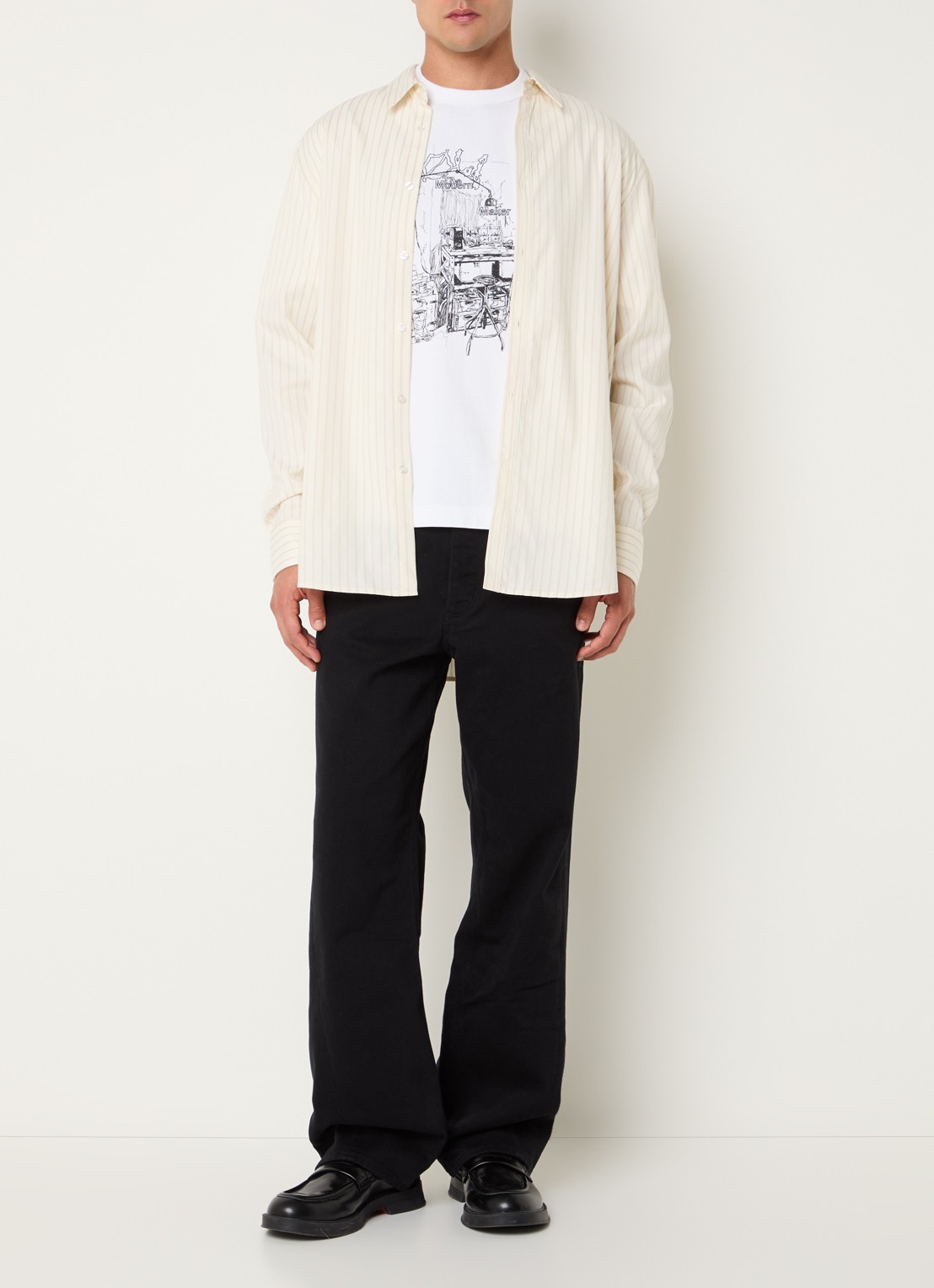 OLAF Stitched regular fit overshirt met streepprint - voorkant 2 gebroken wit