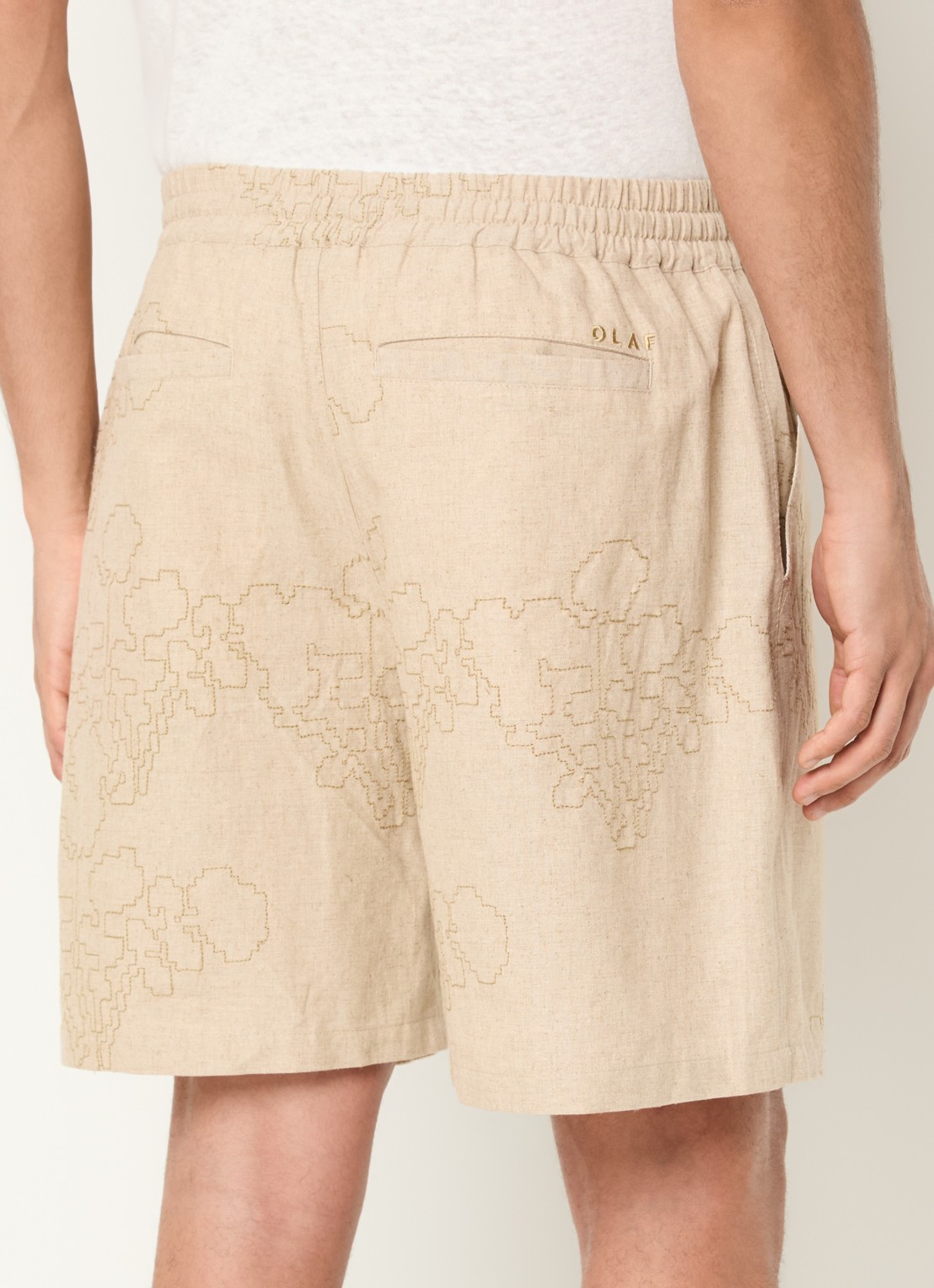 OLAF Straight fit korte broek in linnenblend met borduring - achterkant 3 beige