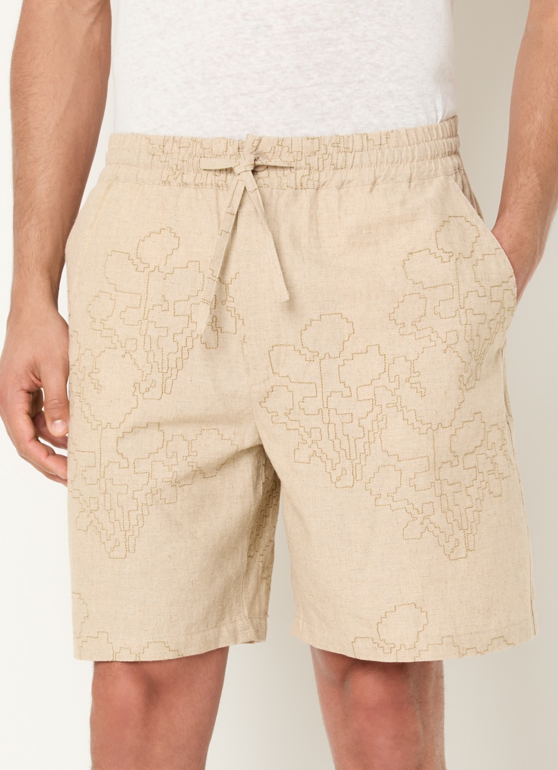 OLAF Straight fit korte broek in linnenblend met borduring - detail 4 beige