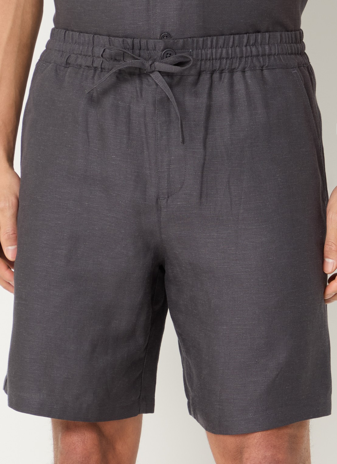 OLAF Straight fit korte broek in linnenblend met trekkoord - detail 3 antraciet
