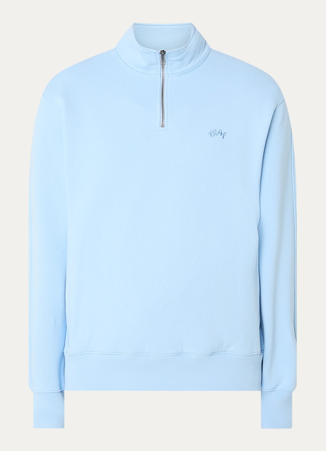 OLAF Sweater met halve rits en logo - voorkant lichtblauw