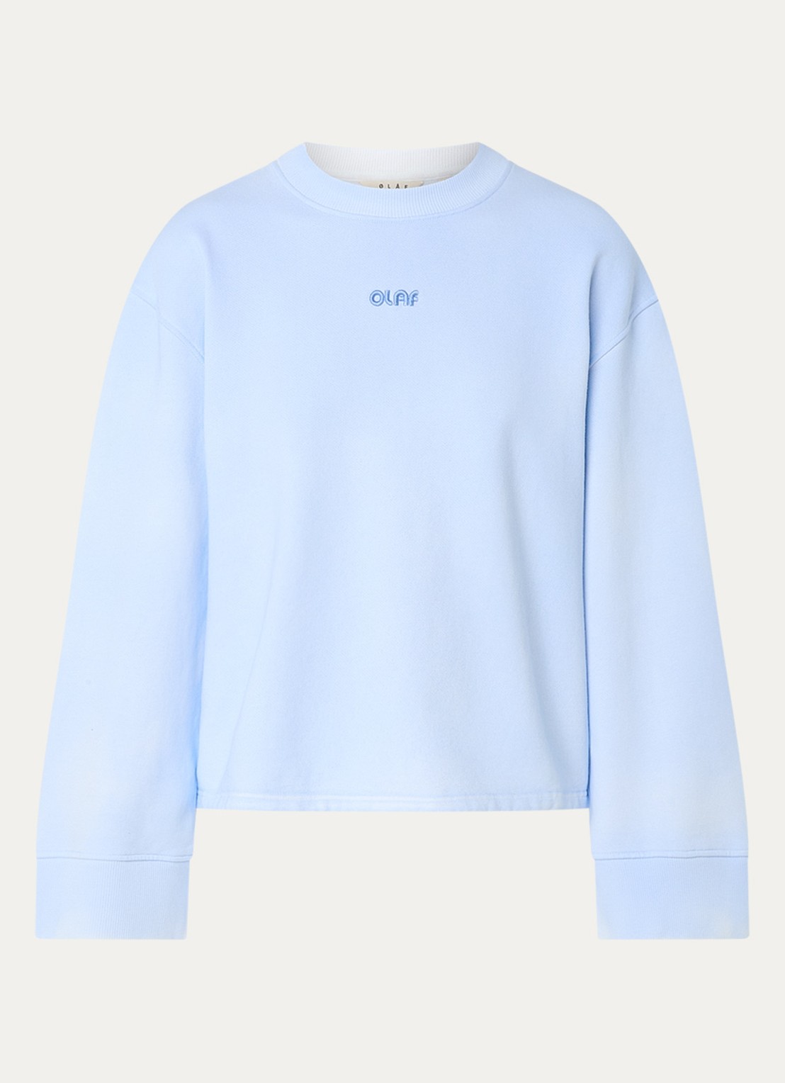 OLAF Sweater met verwassen afwerking en logo - voorkant 3 lichtblauw