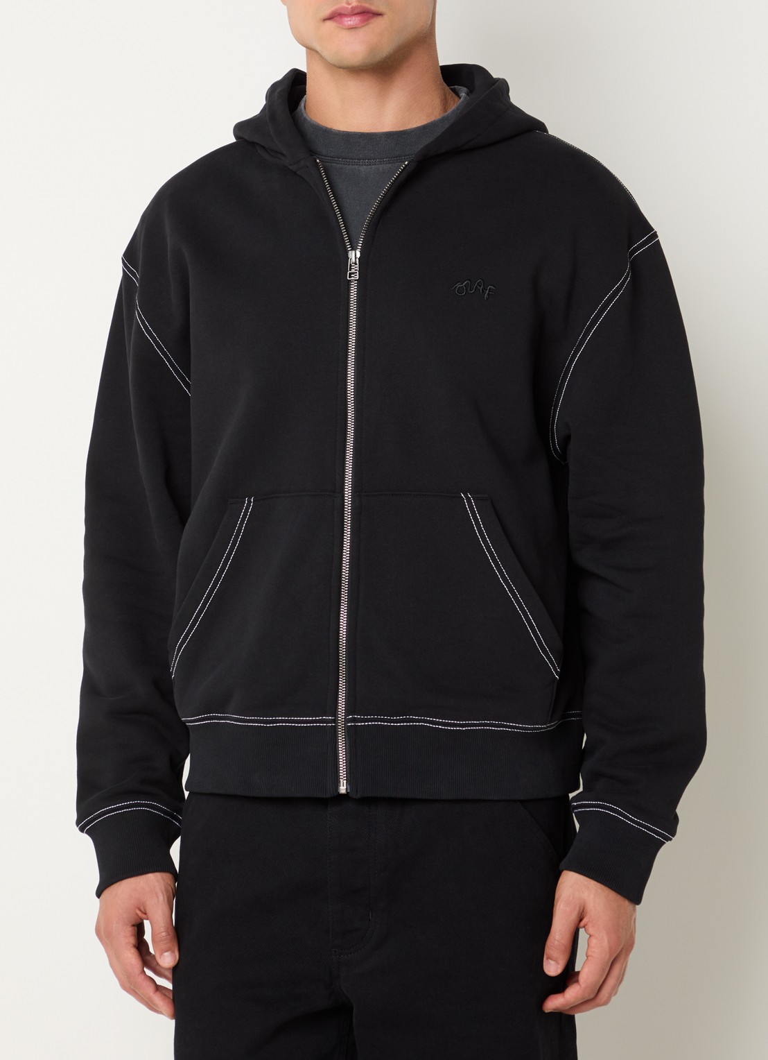 OLAF Sweatvest met capuchon en logo - detail 2 zwart