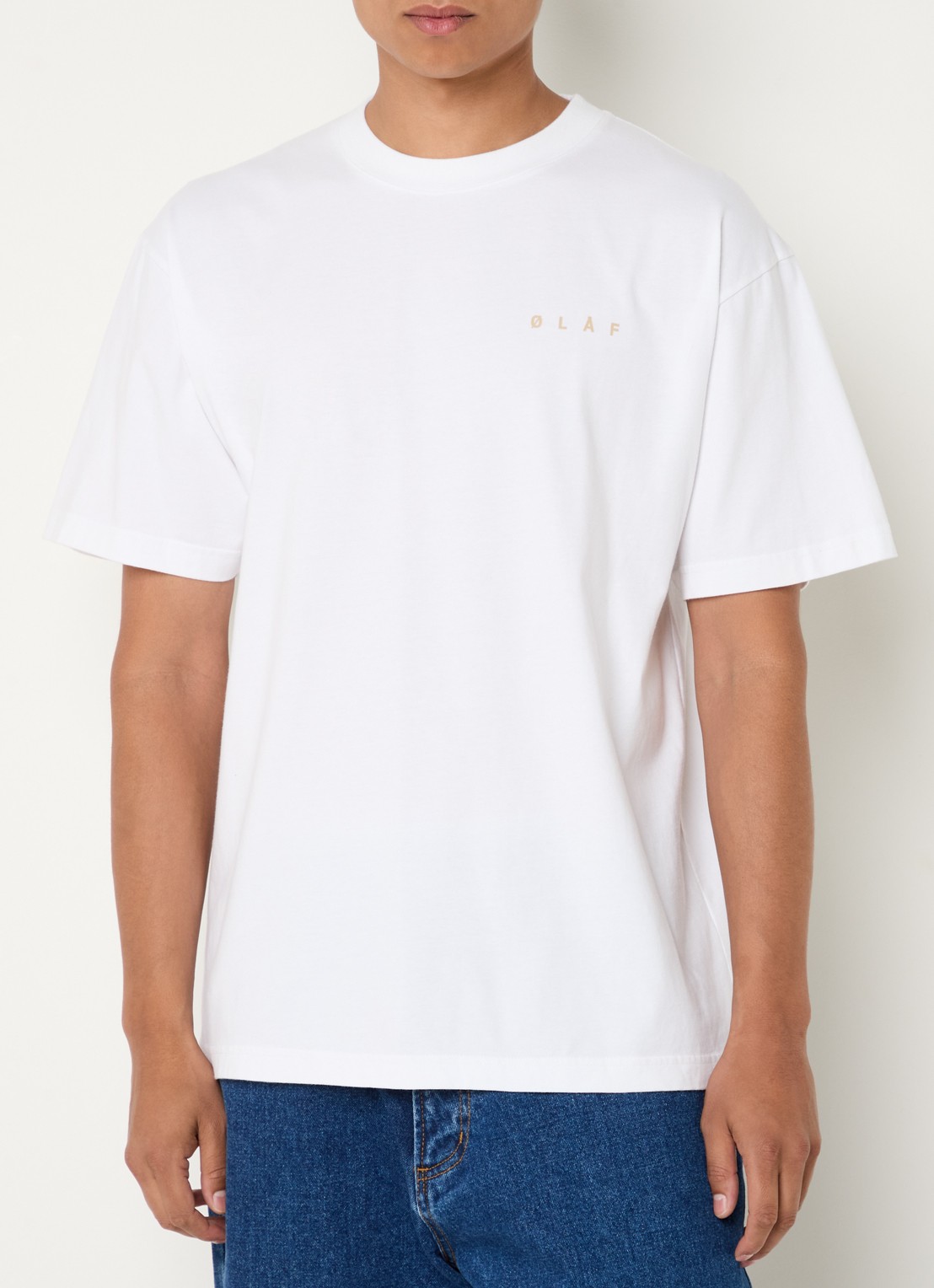 OLAF T-shirt met logo- en backprint - achterkant gebroken wit