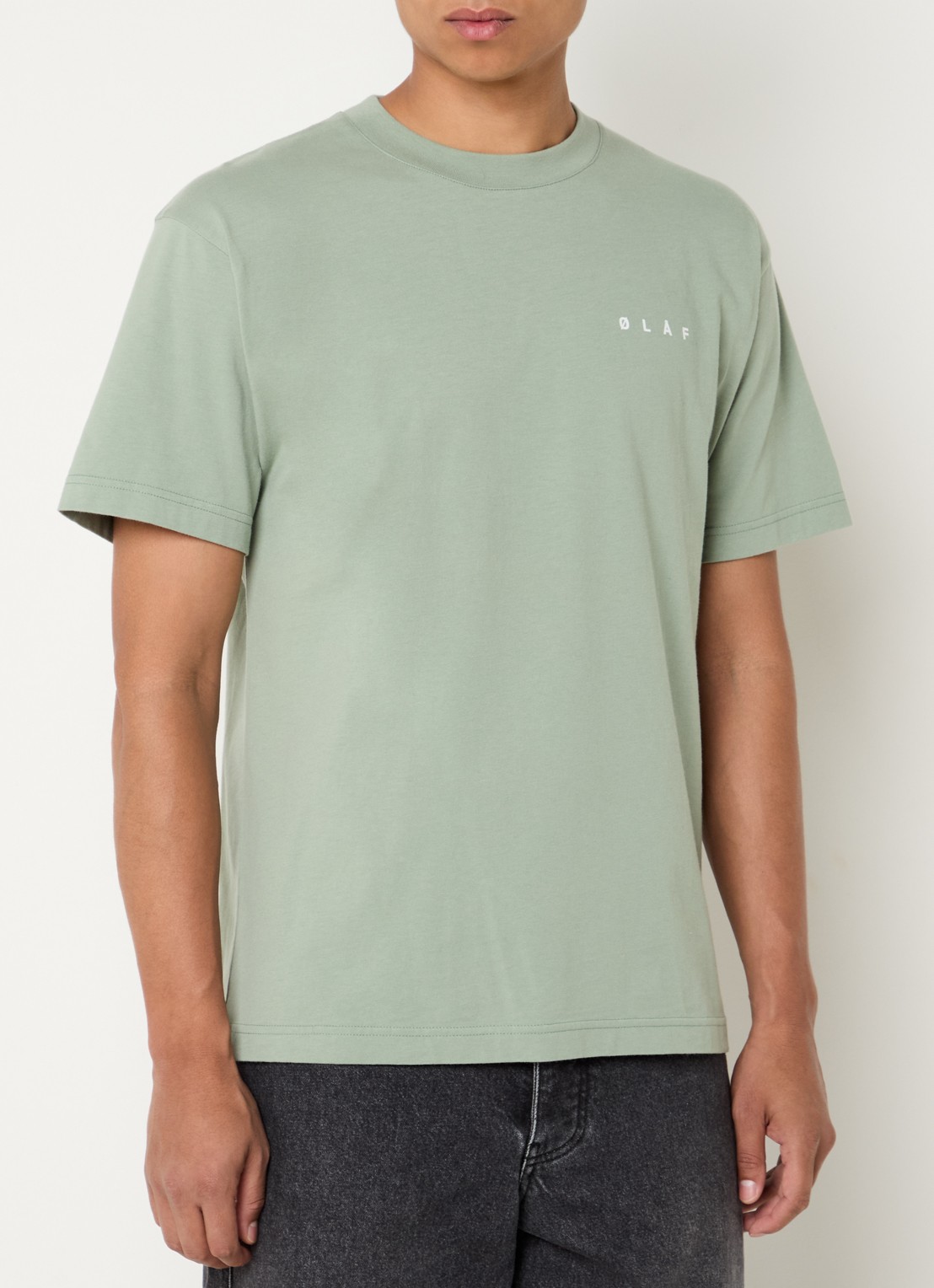 OLAF T-shirt met logo- en backprint - achterkant lindegroen