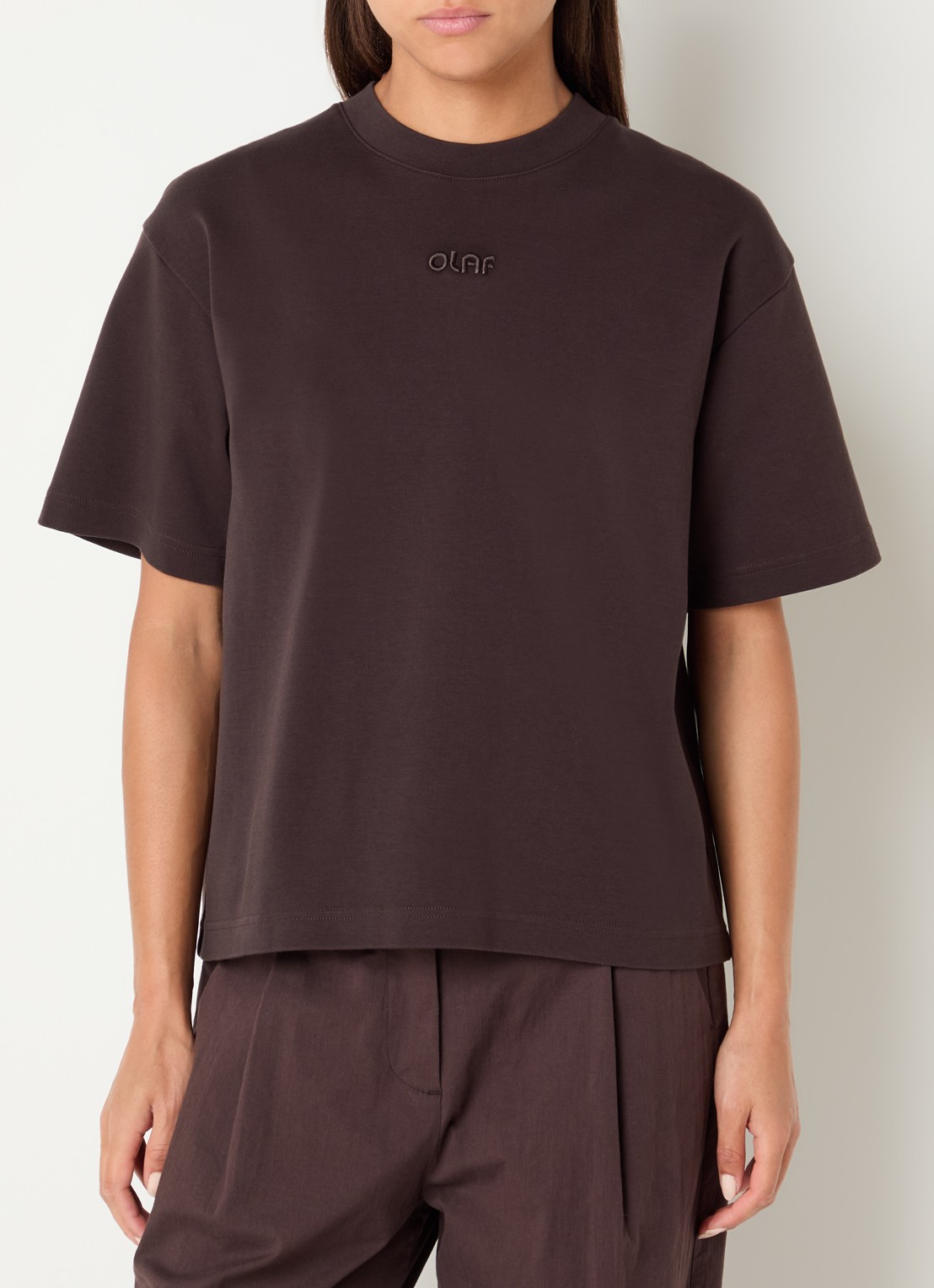 OLAF T-shirt met logo - detail bruin