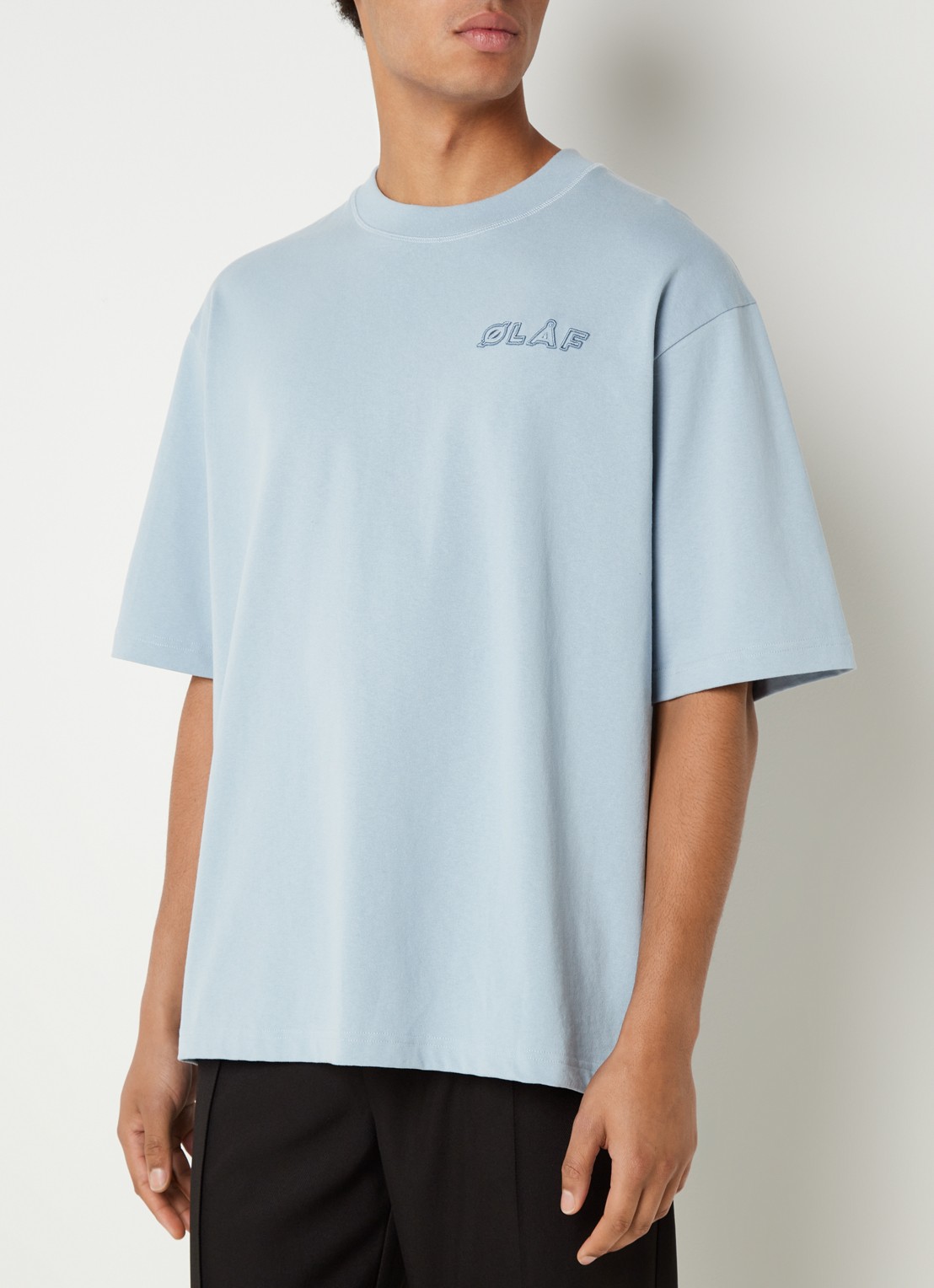 OLAF T-shirt met logoborduring - detail blauwgrijs