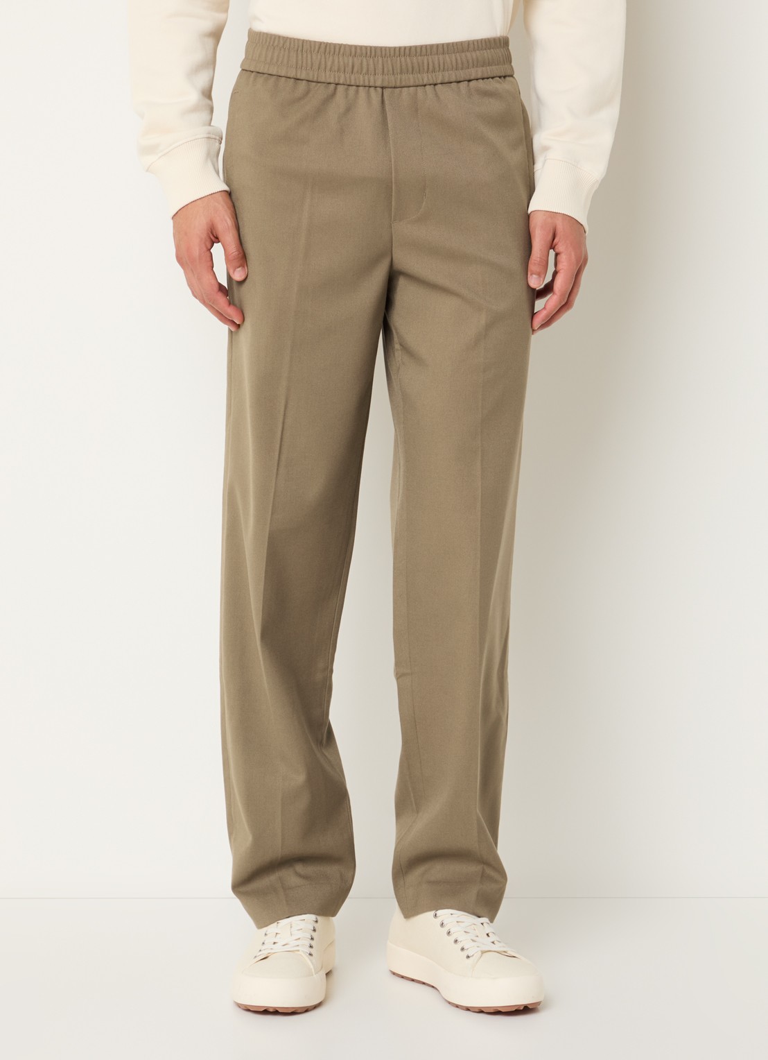 OLAF Tapered fit chino in wolblend met steekzakken - detail 4 mosgroen