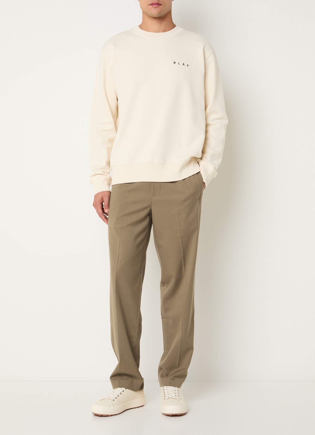 OLAF Tapered fit chino in wolblend met steekzakken - voorkant 3 mosgroen