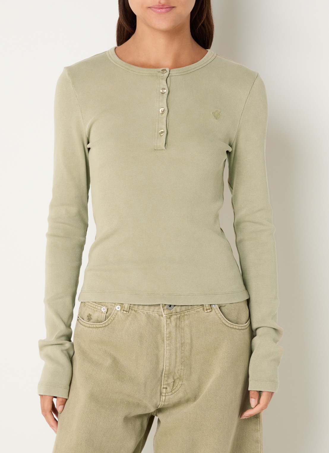 OLAF Top met ribstructuur - detail 4 khaki