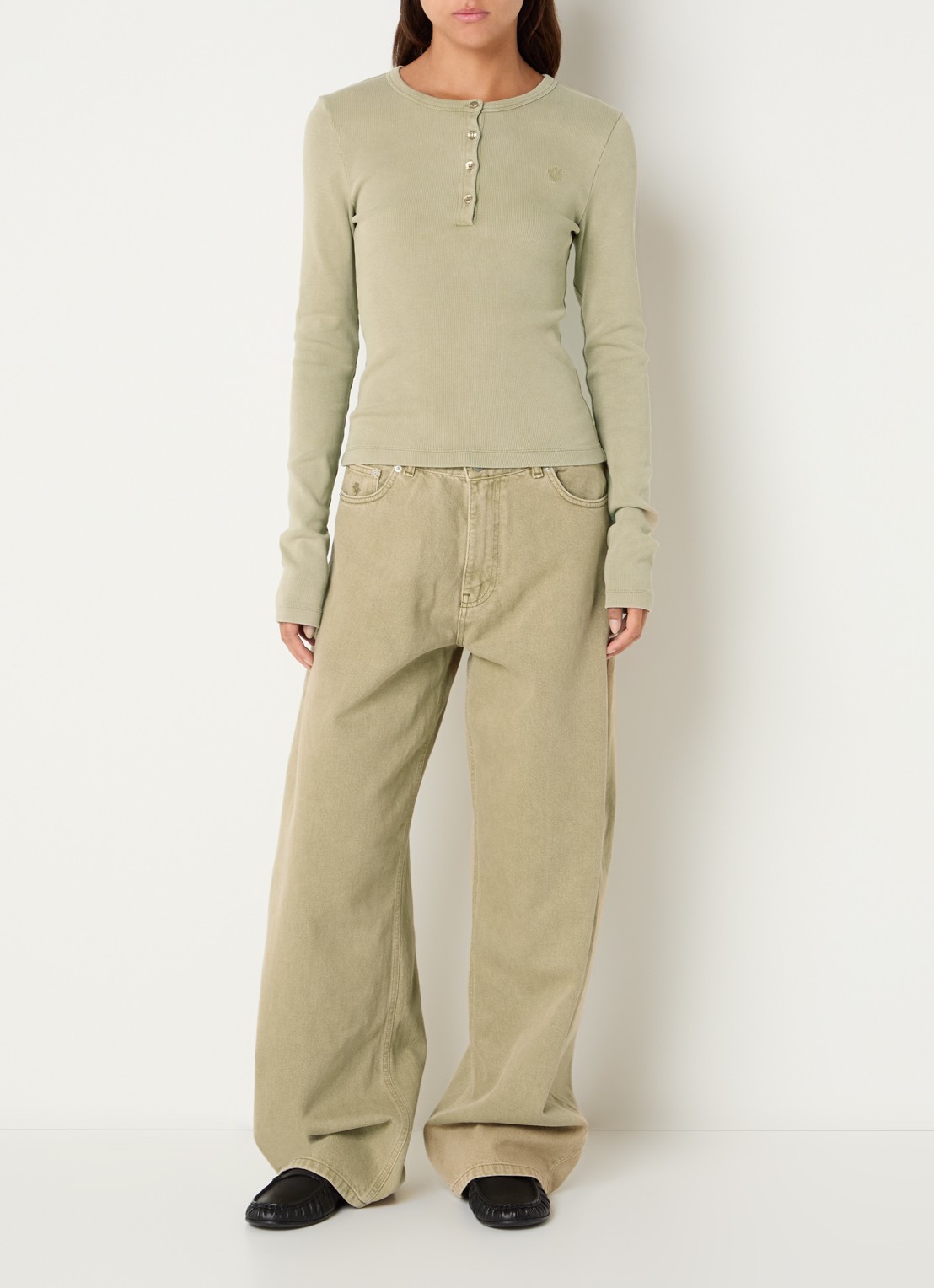 OLAF Top met ribstructuur - voorkant 3 khaki