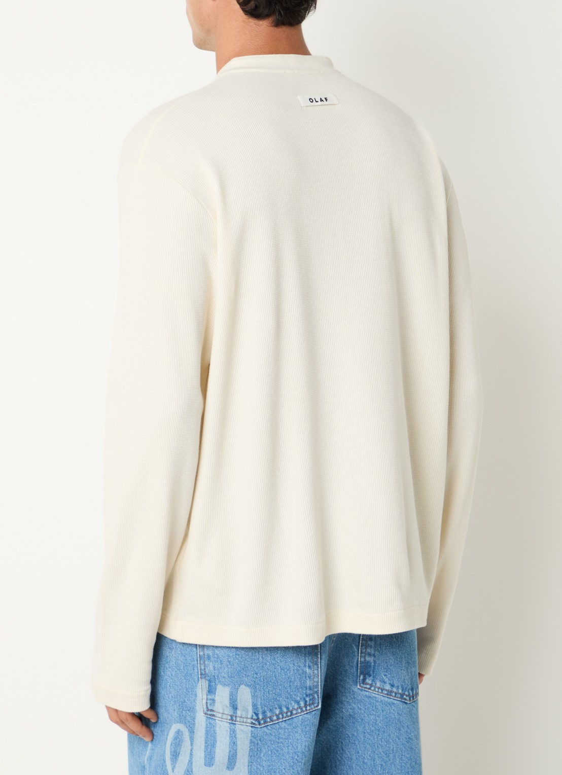 OLAF Waffle Henley long sleeve met structuur - achterkant 3 gebroken wit