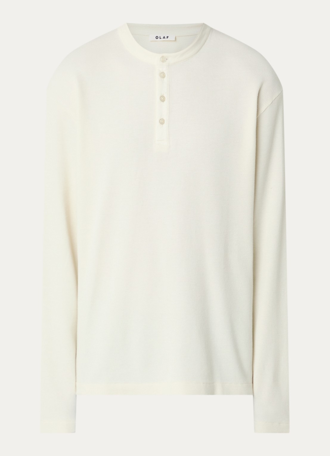 OLAF Waffle Henley long sleeve met structuur - voorkant gebroken wit