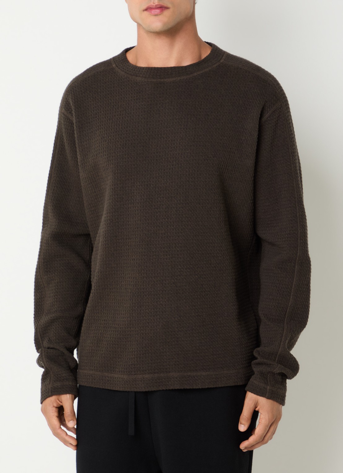 OLAF Waffle pullover met structuur - detail donkerbruin