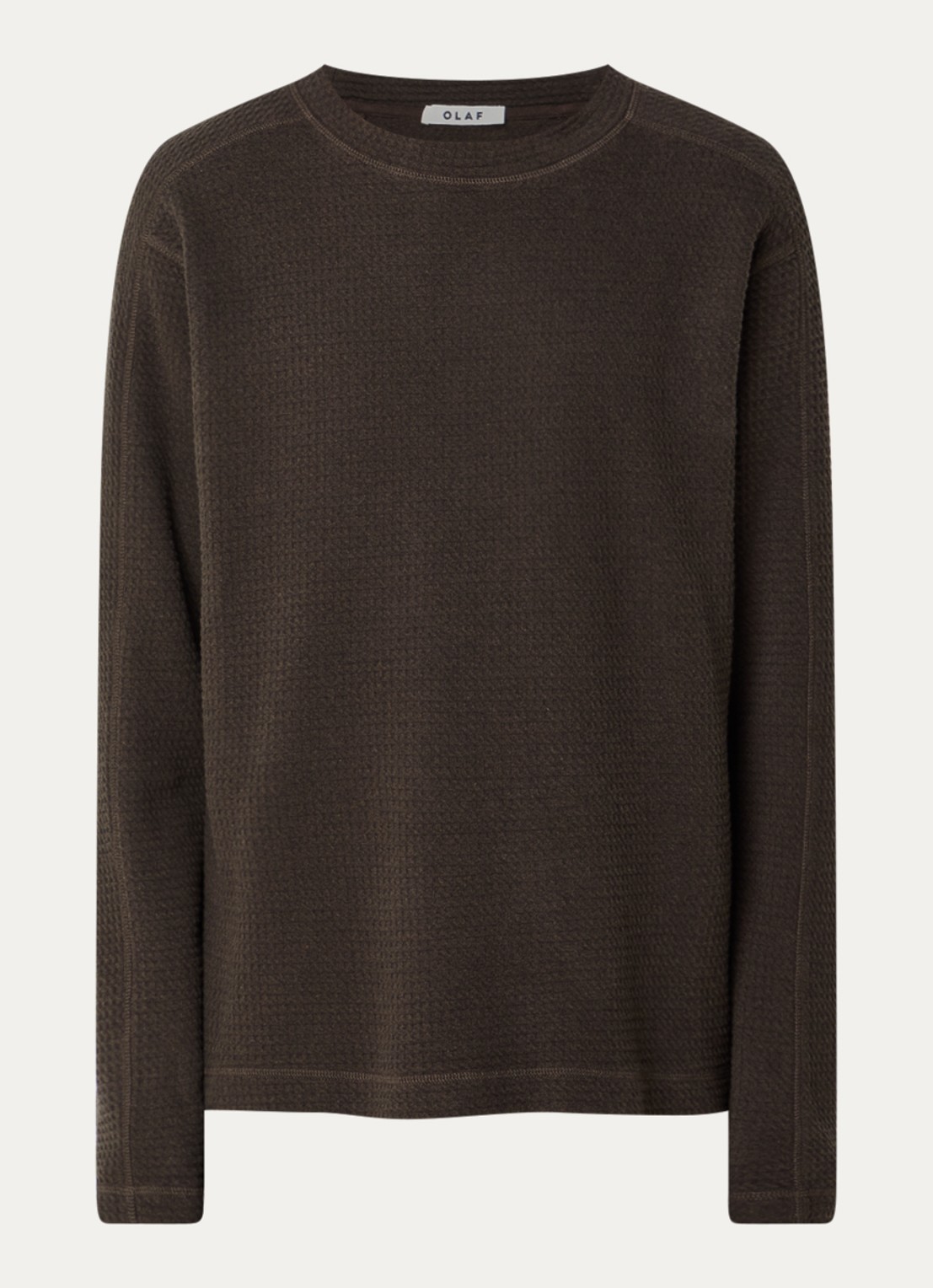 OLAF Waffle pullover met structuur - voorkant 2 donkerbruin