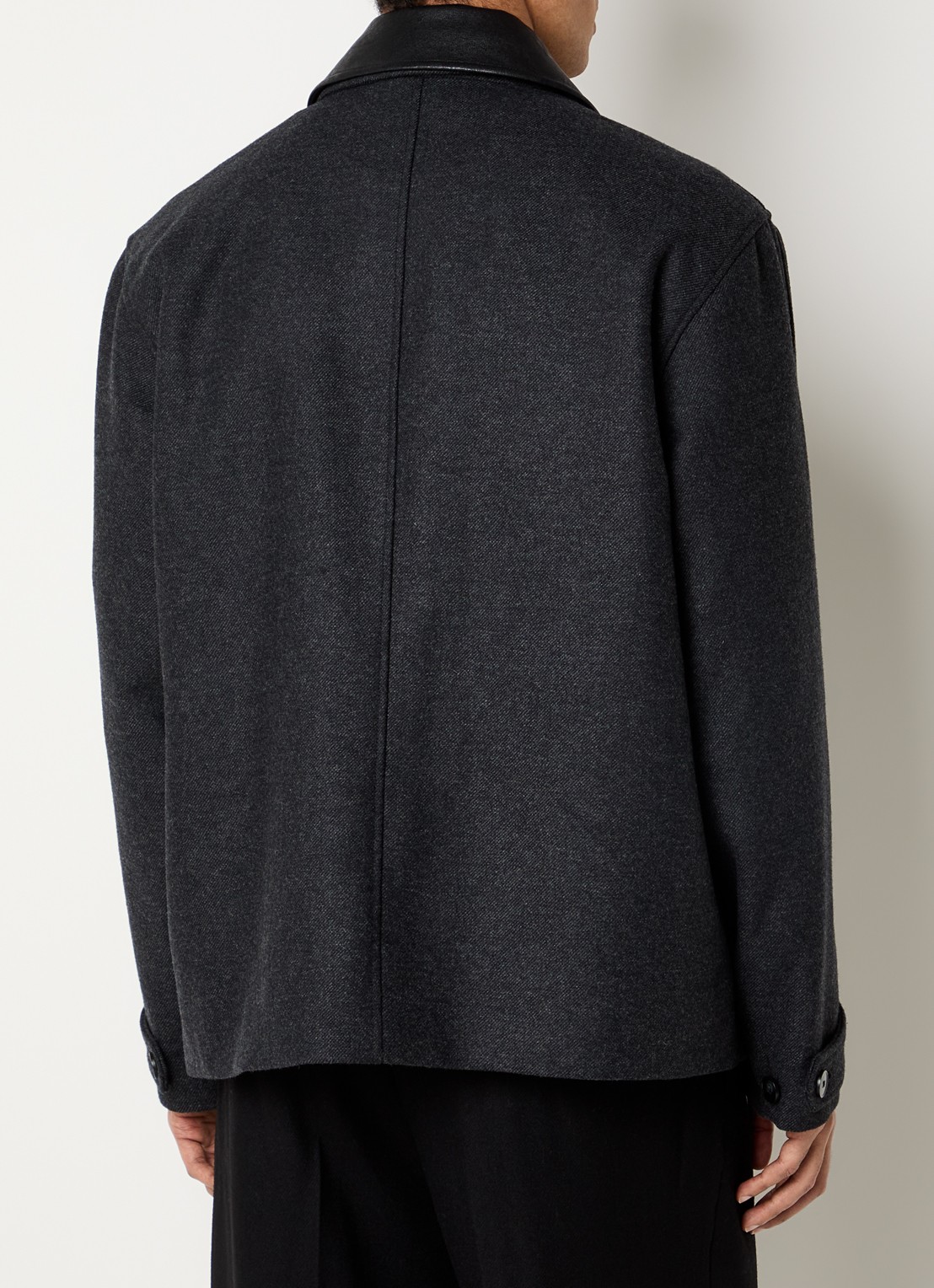 OLAF Wool Workwear jack in wolblend met gemêleerd dessin en kraag van imitatieleer - achterkant 4 antraciet