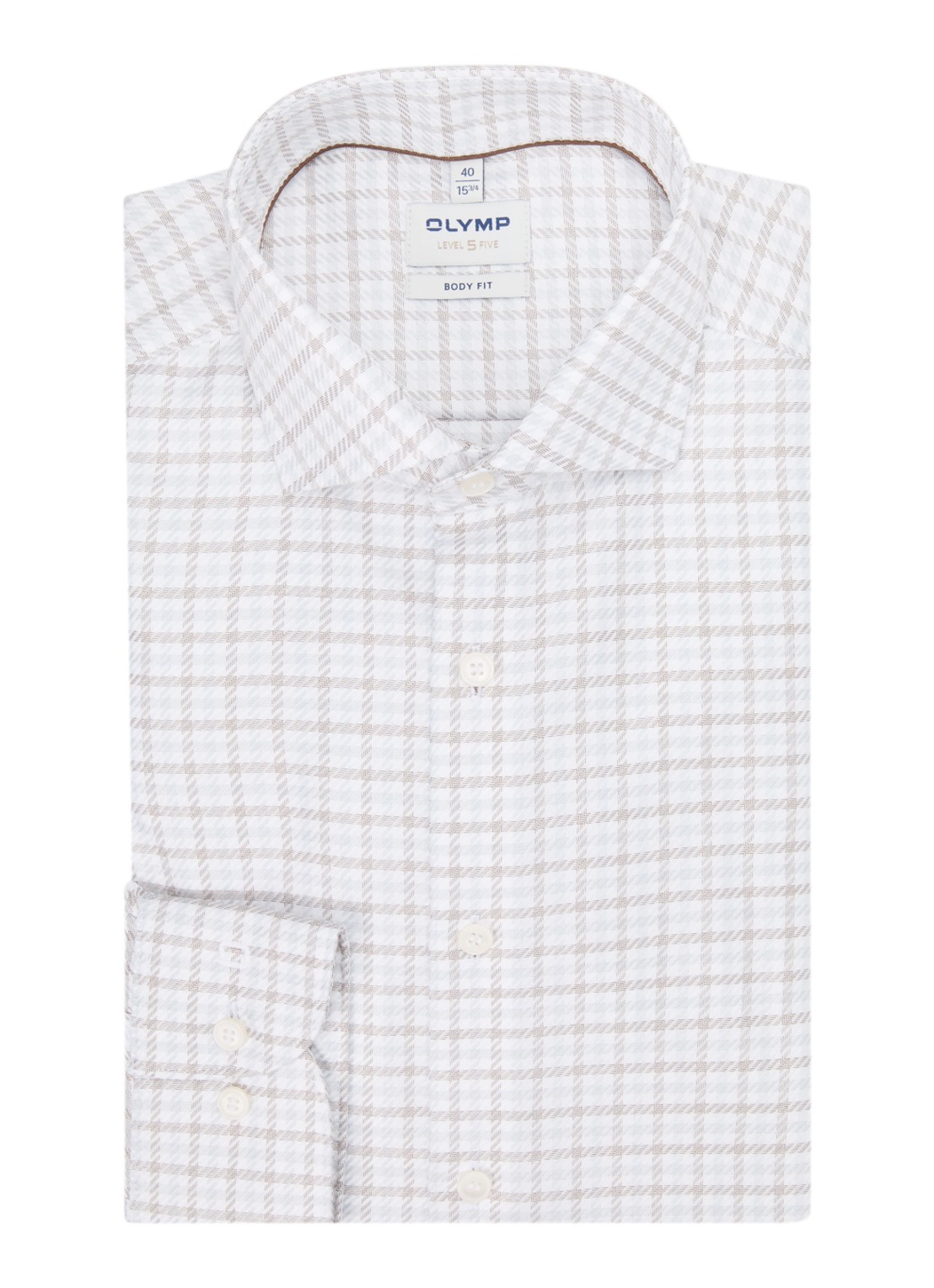 Olymp Level 5 slim fit overhemd met ruitdessin - voorkant 4 gebroken wit