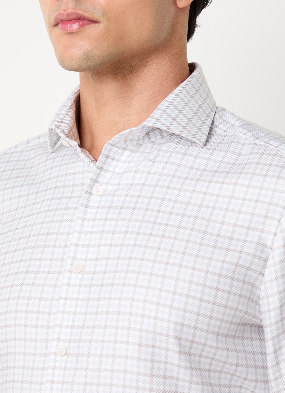 Olymp Level 5 slim fit overhemd met ruitdessin - detail 3 gebroken wit