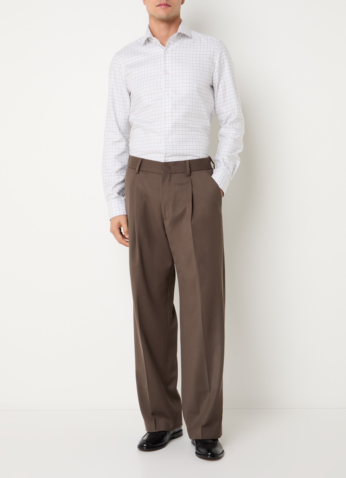 Olymp Level 5 slim fit overhemd met ruitdessin - voorkant 5 gebroken wit