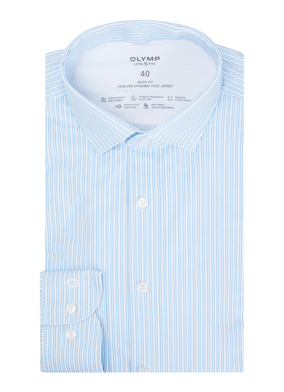 Olymp Level 5 slim fit overhemd van jersey met streepprint - voorkant 2 lichtblauw
