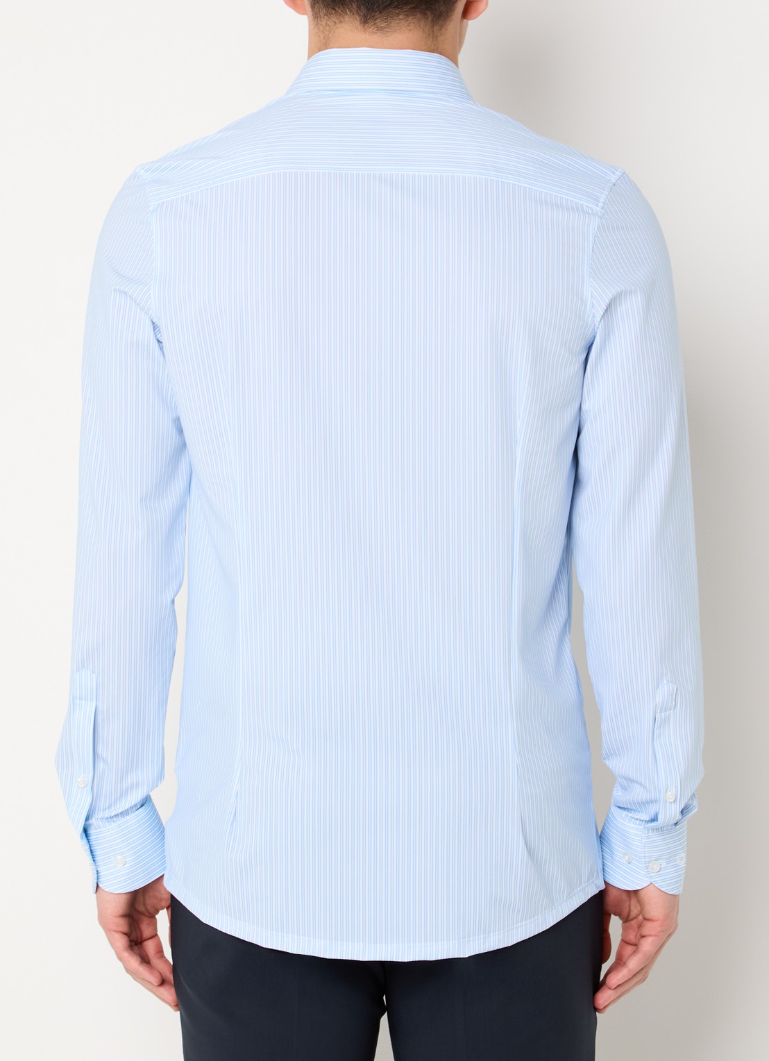 Olymp Level 5 slim fit overhemd van jersey met streepprint - achterkant lichtblauw