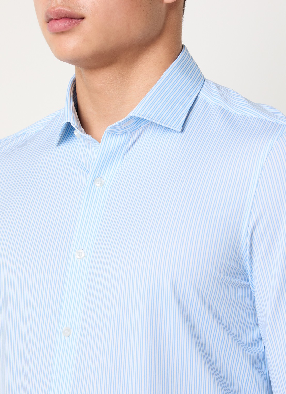 Olymp Level 5 slim fit overhemd van jersey met streepprint - detail 5 lichtblauw