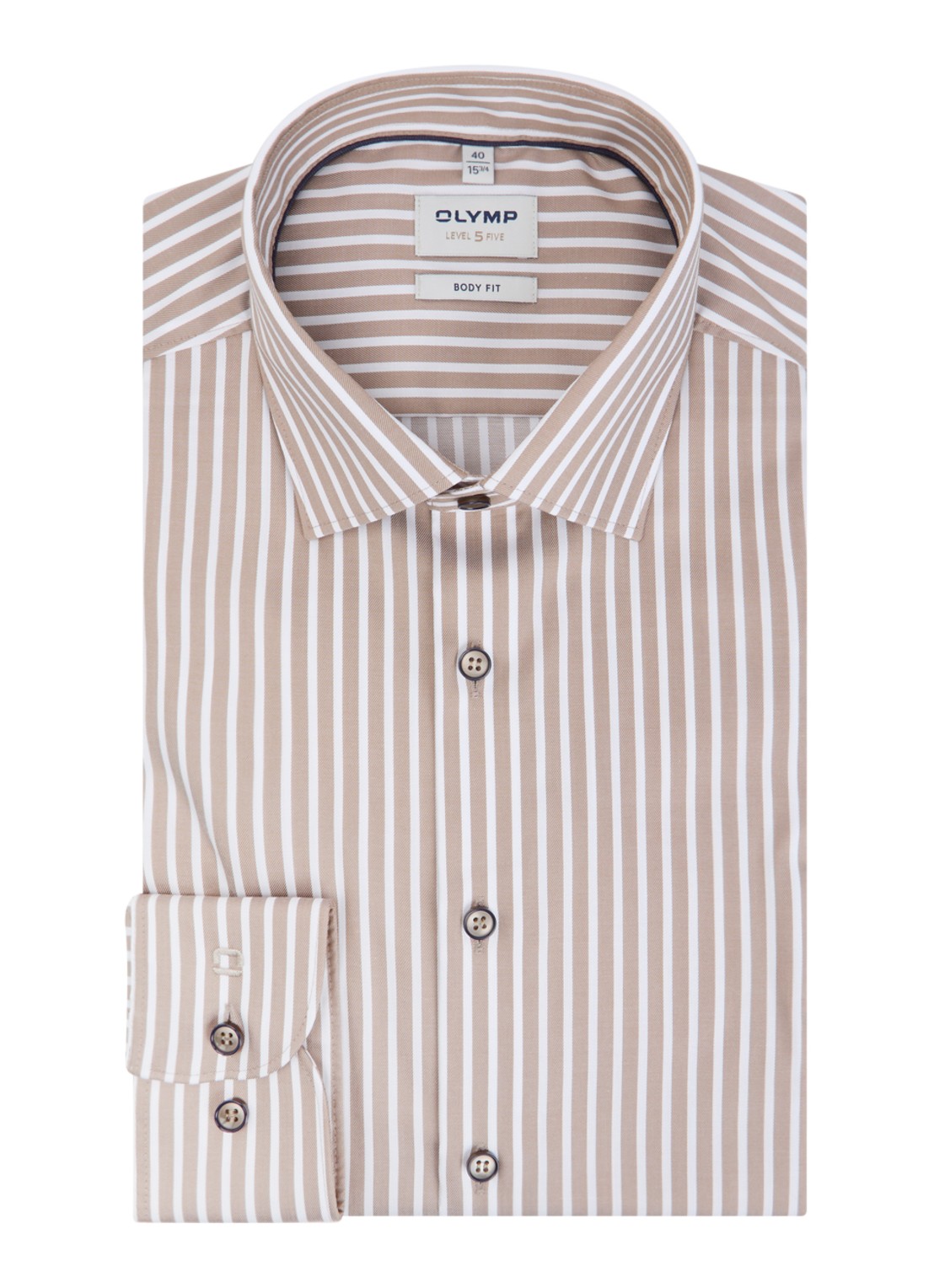 Olymp Level 5 slim fit strijkvrij overhemd met streepprint - voorkant 4 beige