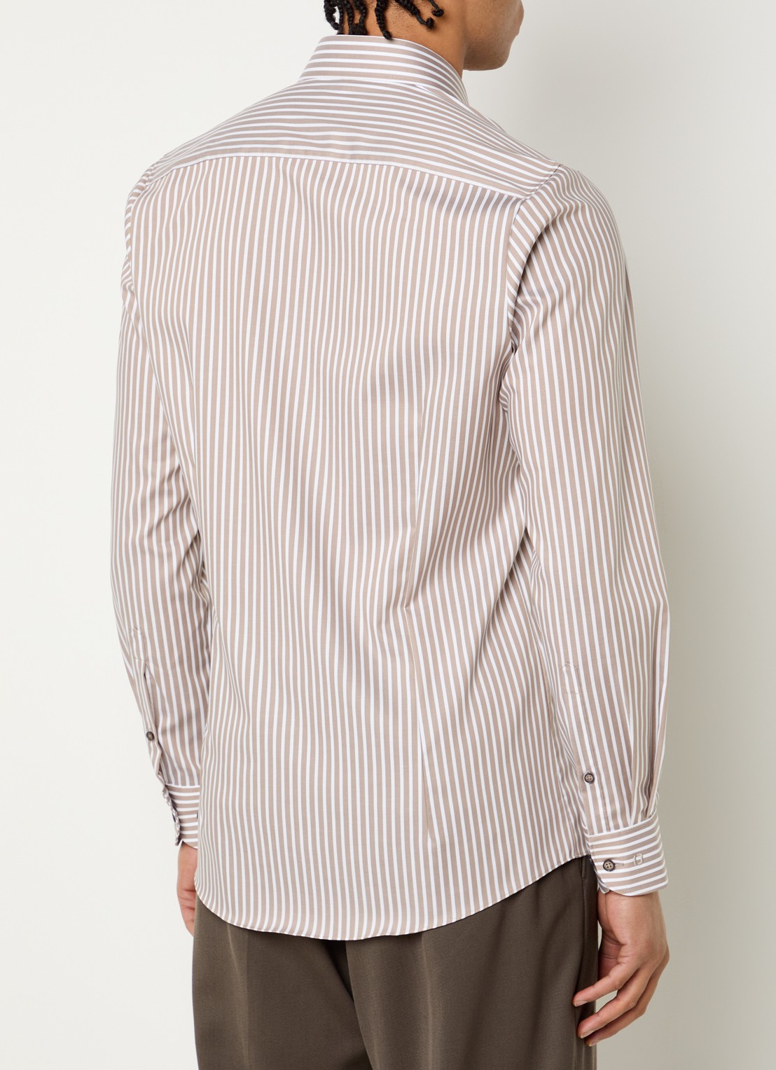 Olymp Level 5 slim fit strijkvrij overhemd met streepprint - achterkant 3 beige