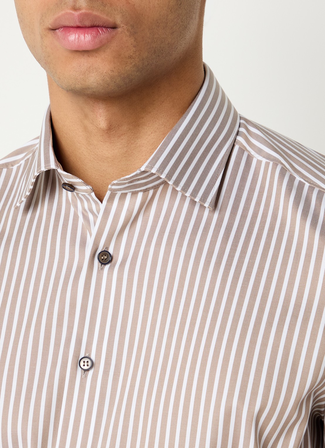 Olymp Level 5 slim fit strijkvrij overhemd met streepprint - detail 2 beige