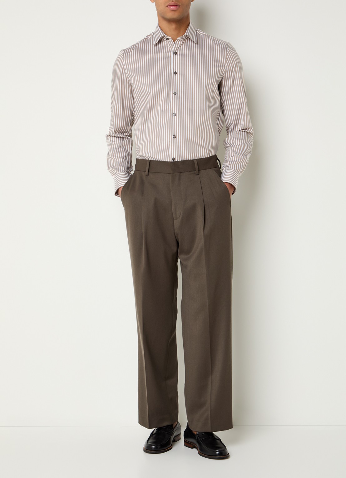 Olymp Level 5 slim fit strijkvrij overhemd met streepprint - voorkant 5 beige