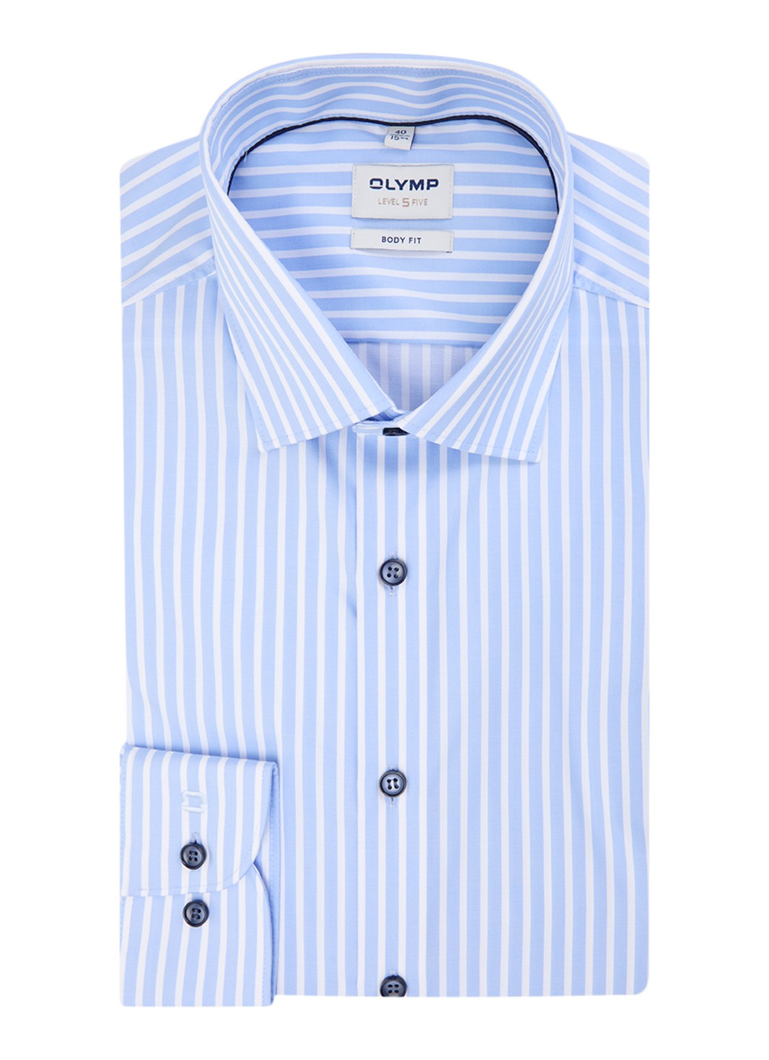 Olymp Level 5 slim fit strijkvrij overhemd met streepprint - voorkant 4 lichtblauw