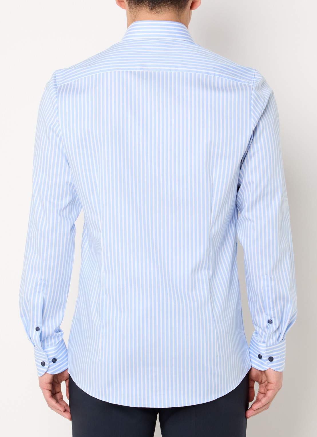 Olymp Level 5 slim fit strijkvrij overhemd met streepprint - achterkant lichtblauw