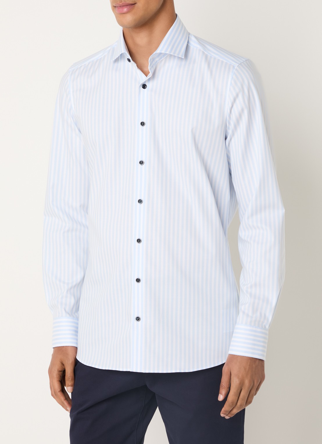 Olymp Level Five body fit overhemd met streepprint - detail 3 blauw