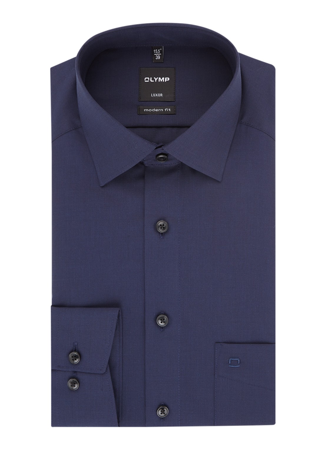 Olymp Luxor modern fit overhemd in uni - voorkant 3 donkerblauw