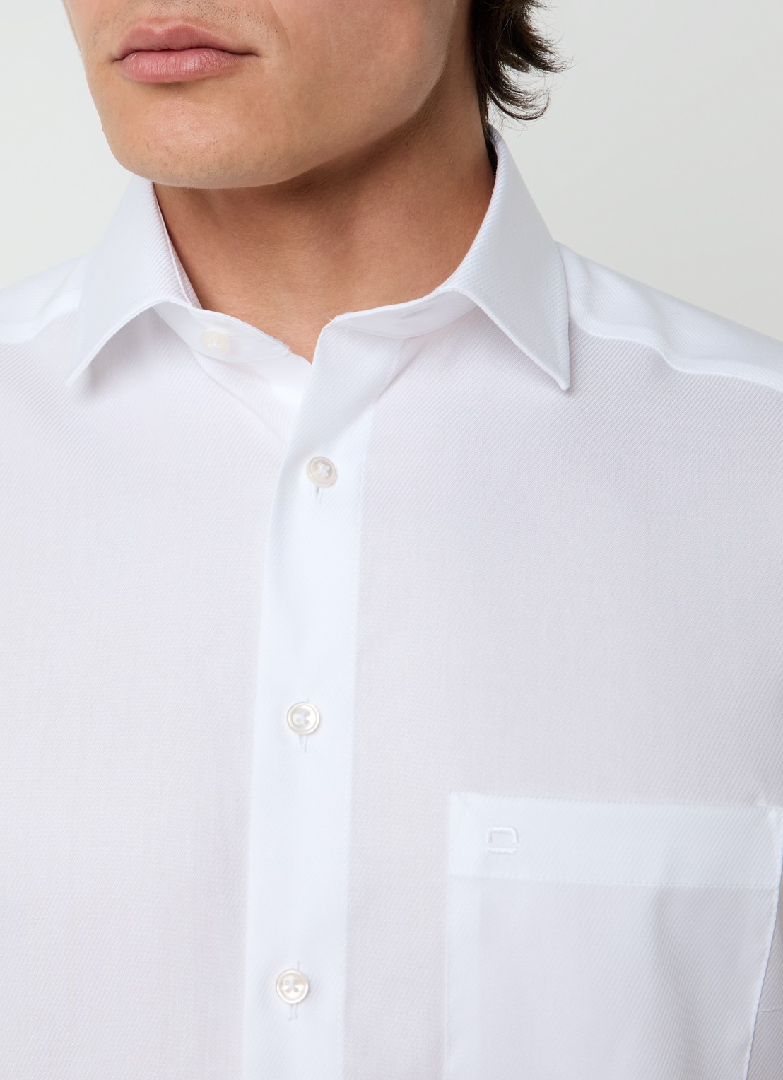 Olymp Luxor modern fit overhemd met borstzak - detail 2 wit
