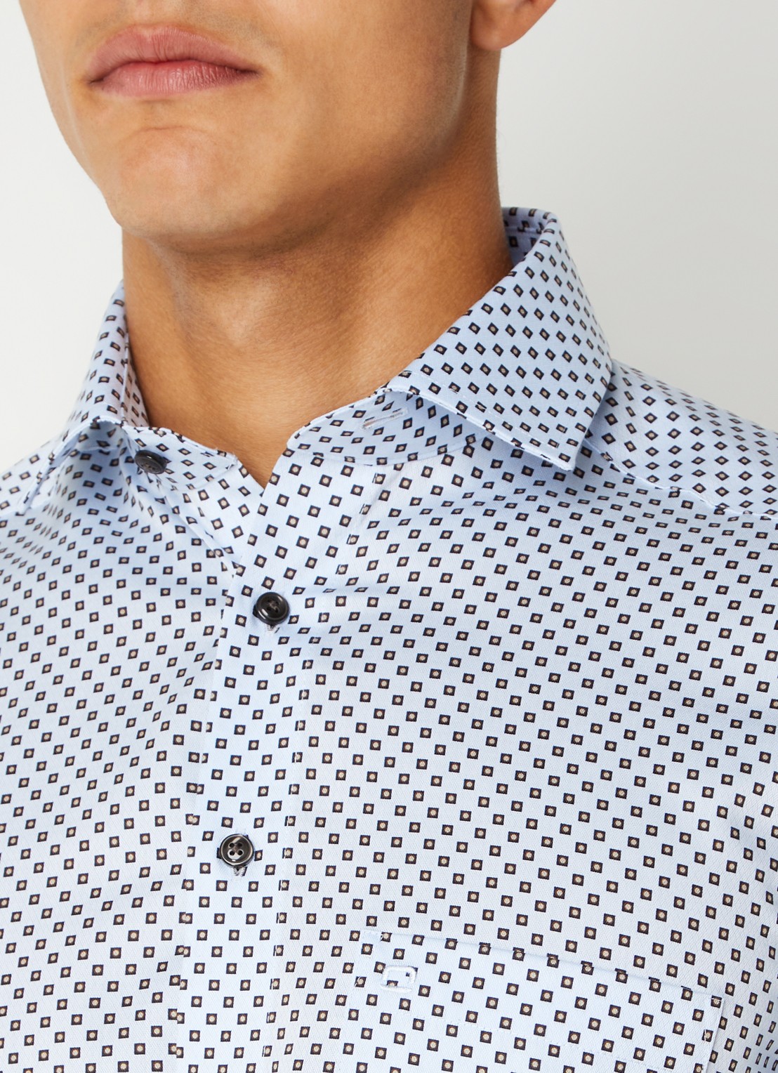 Olymp Luxor modern fit overhemd met grafische print - detail 3 donkerbruin