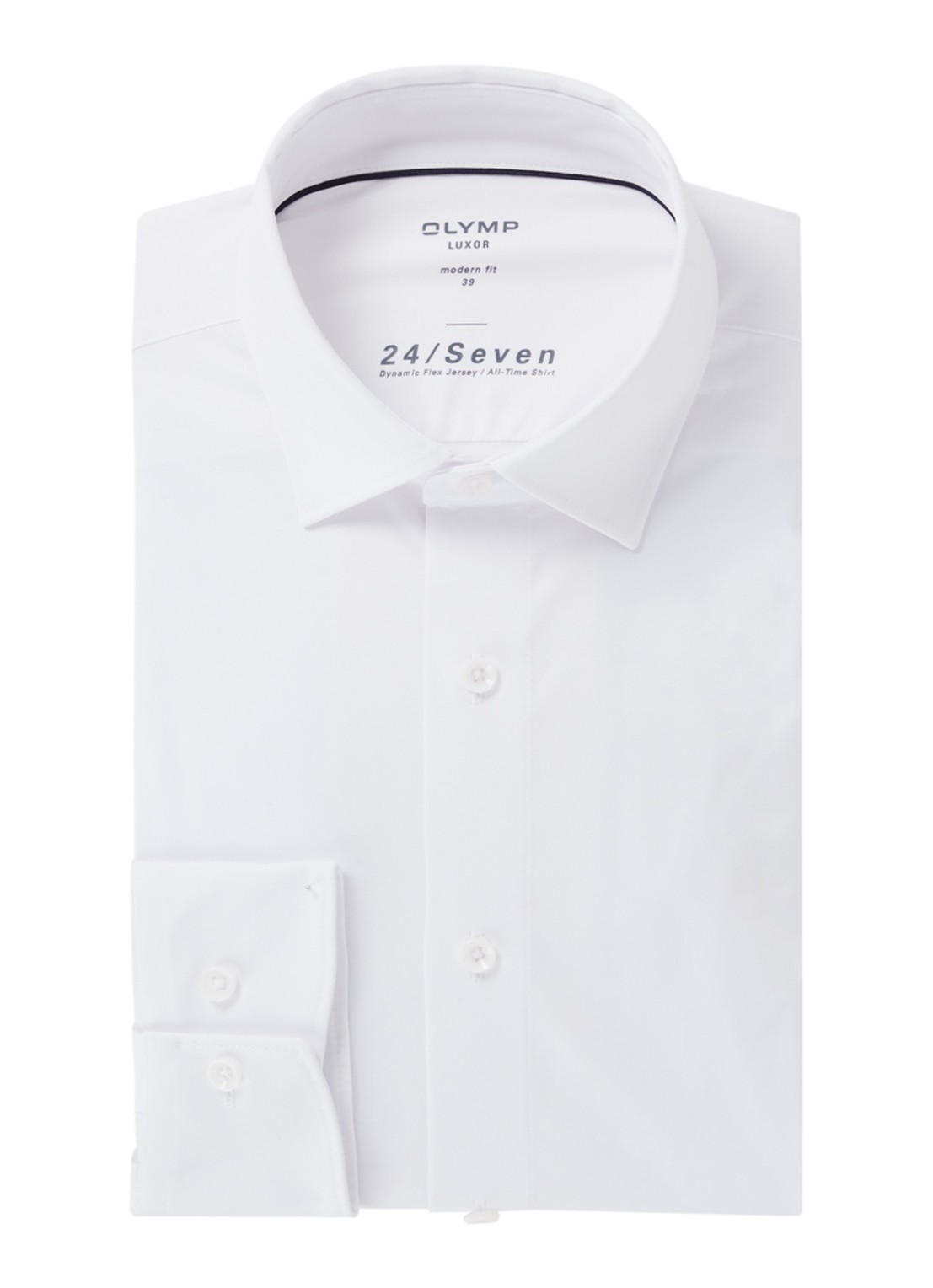 Olymp Luxor modern fit overhemd van jersey   - voorkant 2 wit