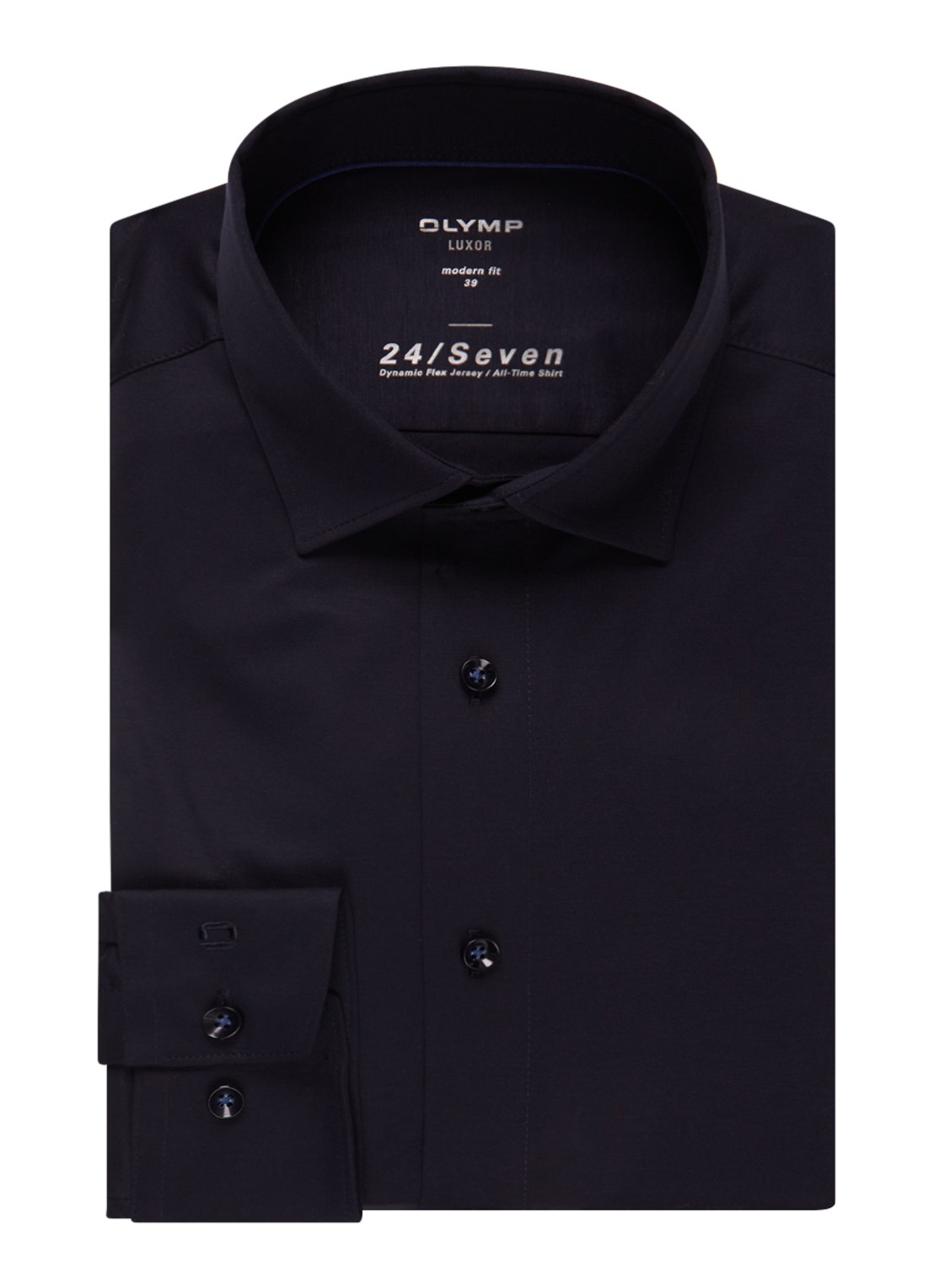 Olymp Luxor modern fit overhemd van jersey   - voorkant blauw