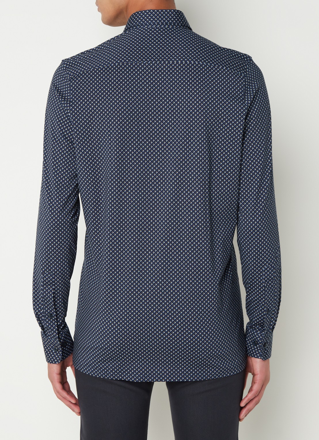 Olymp Luxor modern fit overhemd van jersey   - achterkant 2 middenblauw