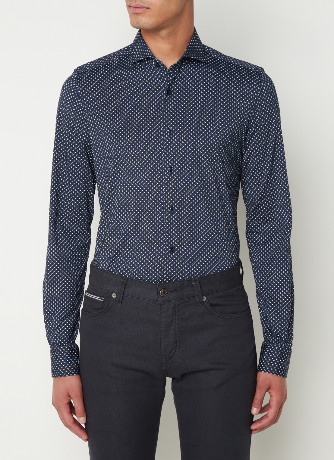 Olymp Luxor modern fit overhemd van jersey   - detail 3 middenblauw