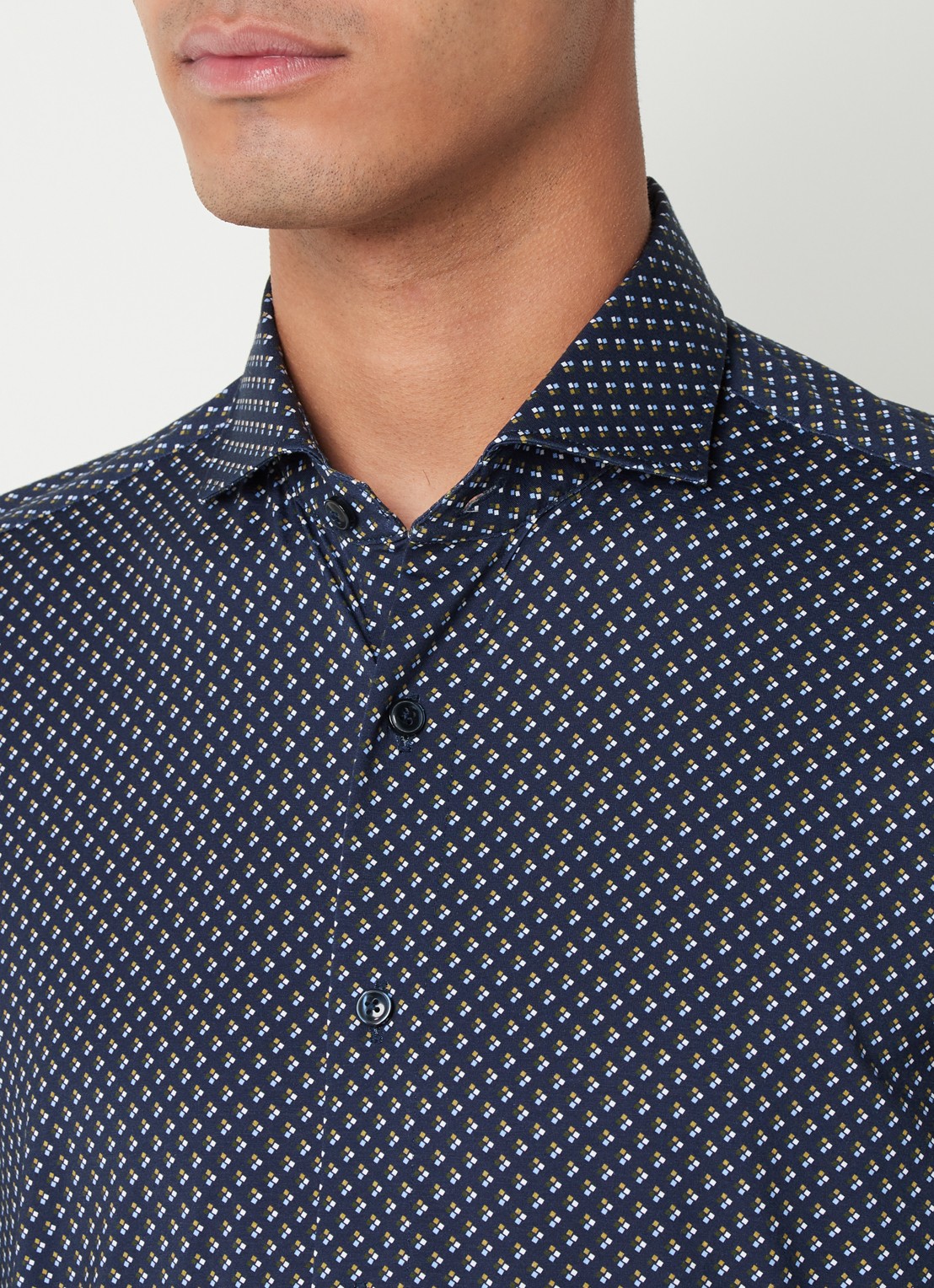 Olymp Luxor modern fit overhemd van jersey   - detail 4 middenblauw
